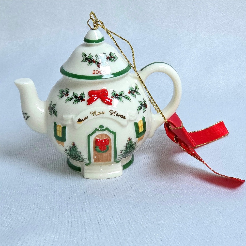 Spode Christmas Tree Our New Home Teapot Ornament 2003 Porcelain Holiday Decor